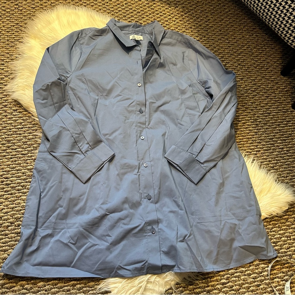 Denim & Co d&co Blue Button Down Top Shirt Size XL
